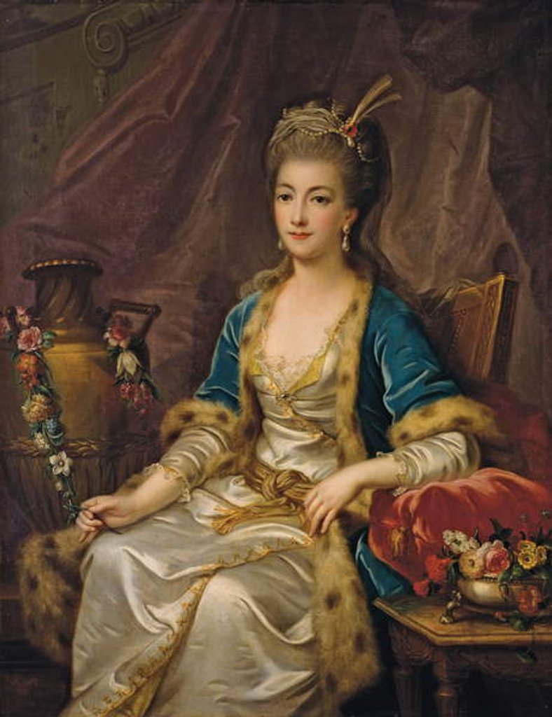 Detail of Portrait of a seated woman dressed 'à la russe' by Jean Baptiste Leprince