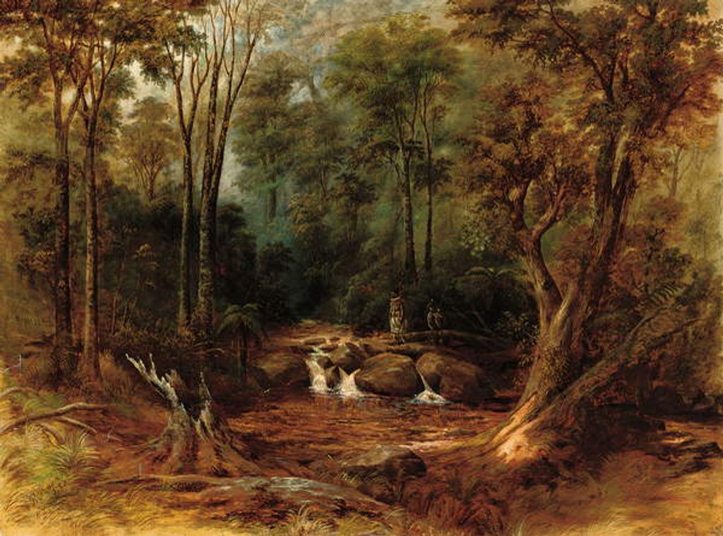 Detail of Maoris crossing a forest stream, 1887 by Peter Power