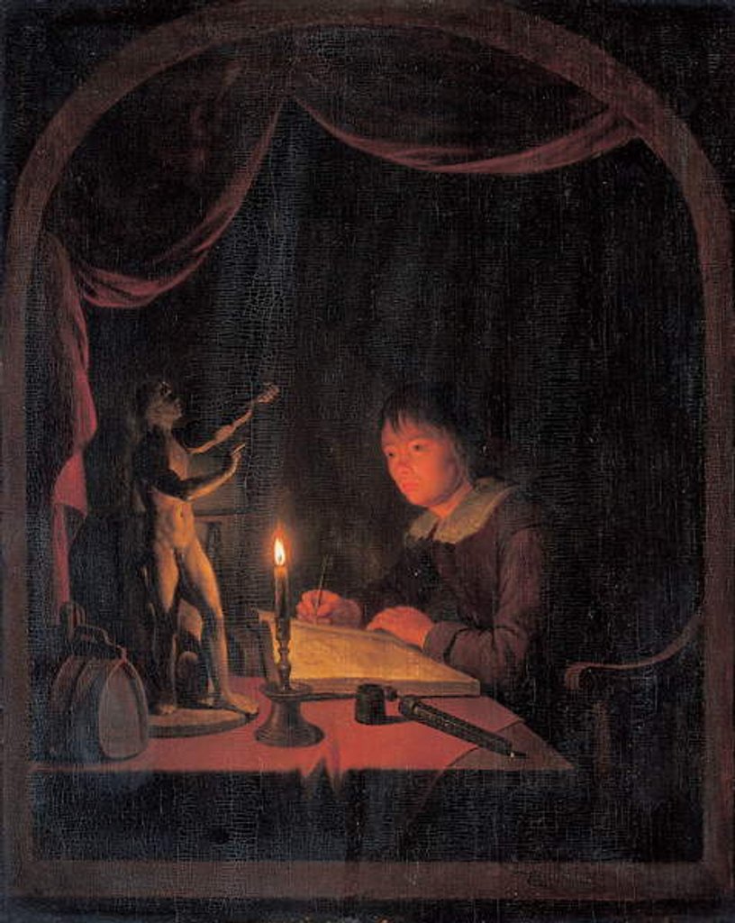 Detail of Young Artist Sketching by Gerrit or Gerard (attr. to) Dou