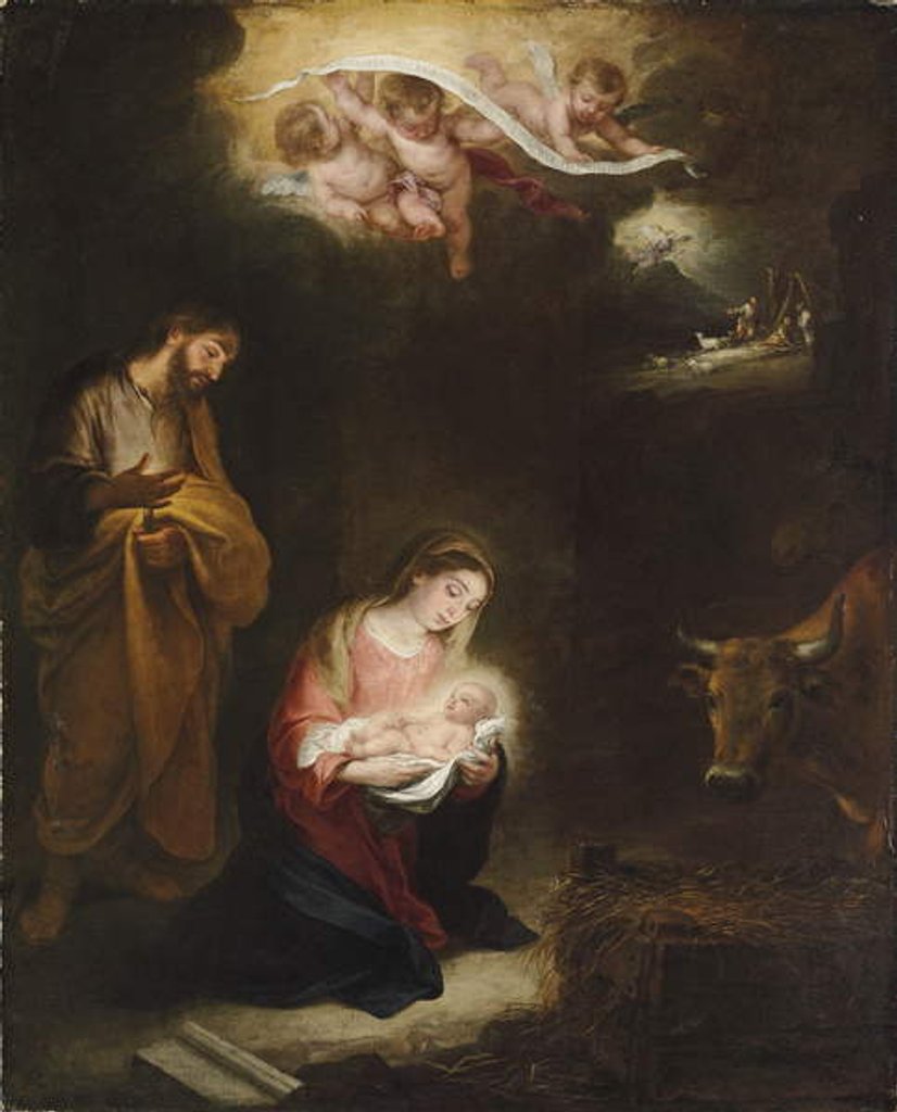 Detail of The Nativity with the Annunciation to the Shepherds Beyond by Bartolome Esteban Murillo