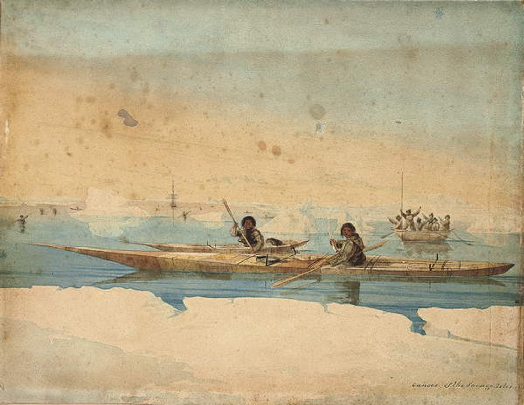 Detail of Canoes of the Savage Isles, Hudson's Strait by Captain George Francis Lyon