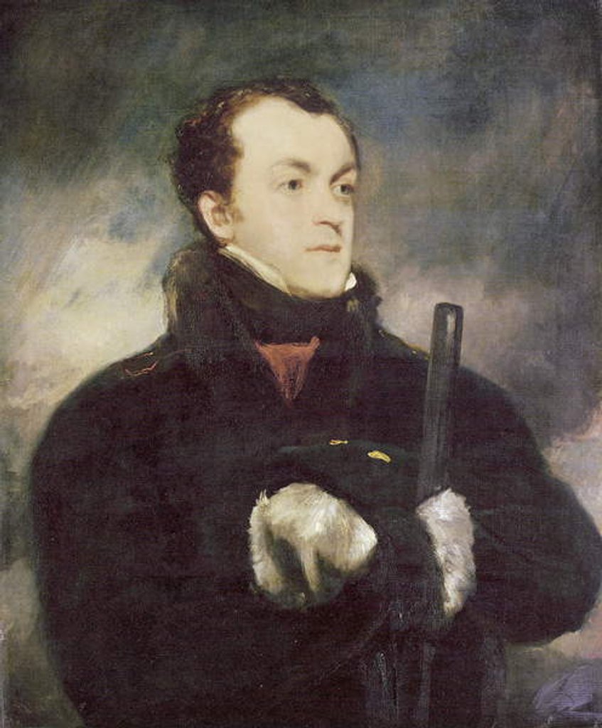 Detail of Portrait of Captain Lyon, half length, in a fur-trimmed coat, holding a gun by John Jackson