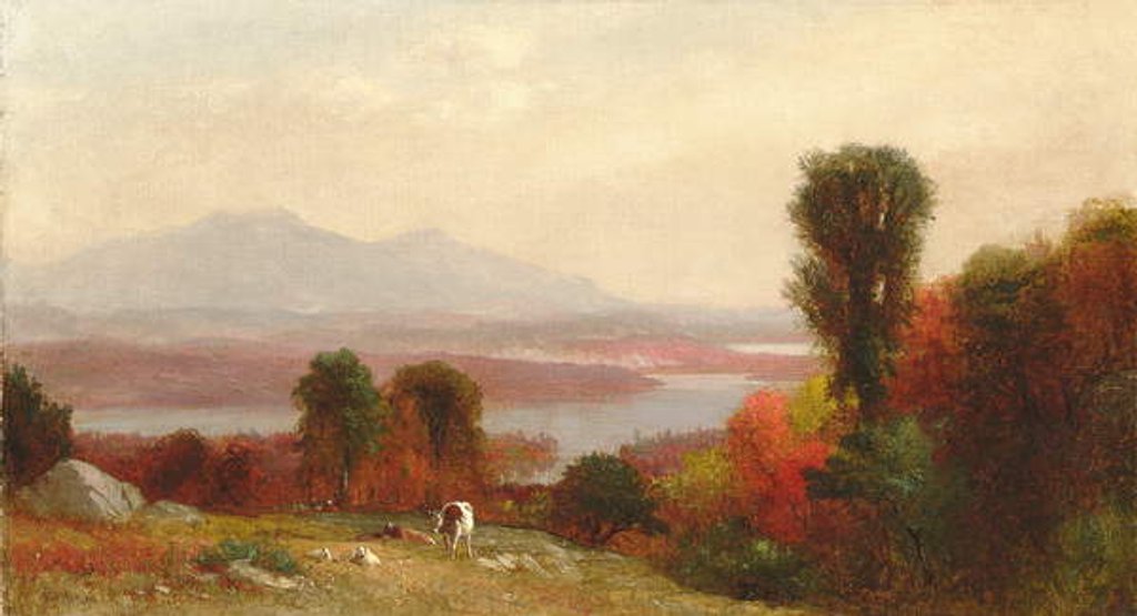 Detail of Cows and Sheep Grazing in an Autumn River Landscape by Homer Dodge Martin