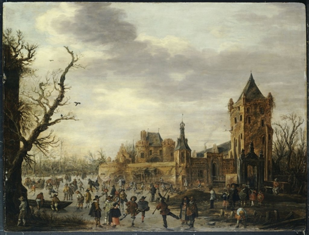 Detail of A View of Kasteel Batestein Vianen, in Winter with a Gentleman, his Wife and Retinue Watching Winter Sports on the Ice by Jan Josephsz van Goyen