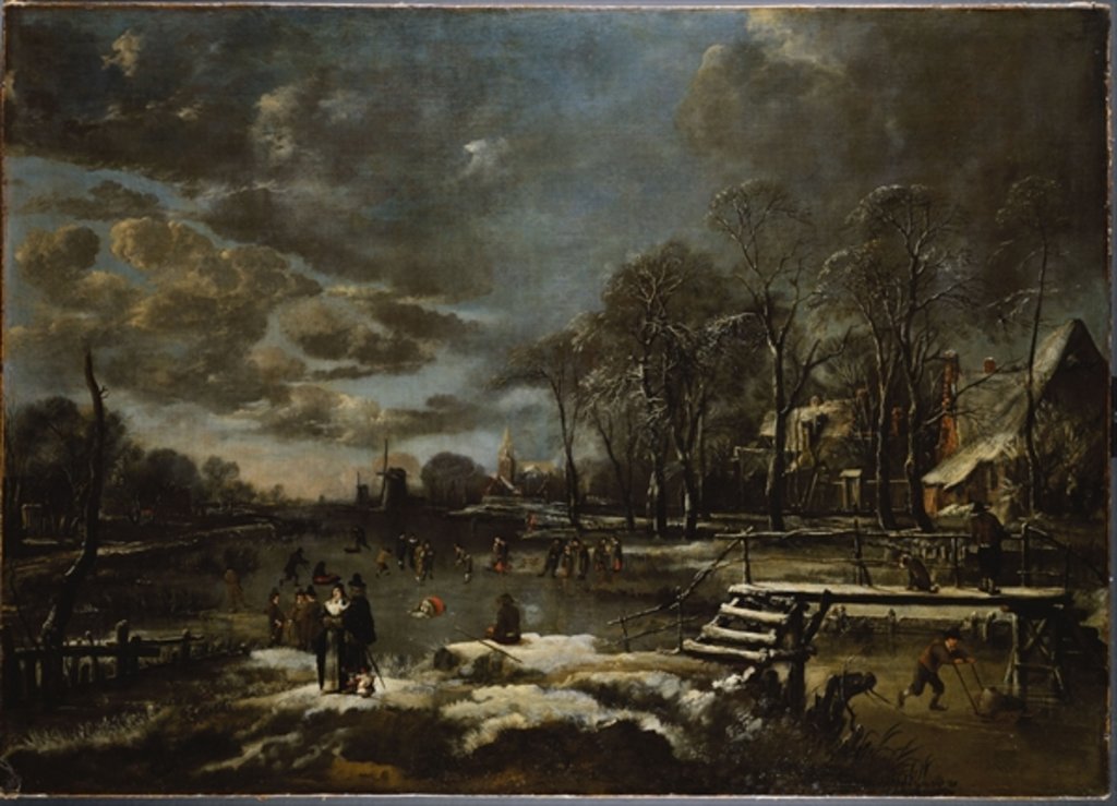 Detail of A Winter River Landscape with Figures Playing Golf and Skating by Aert van der Neer