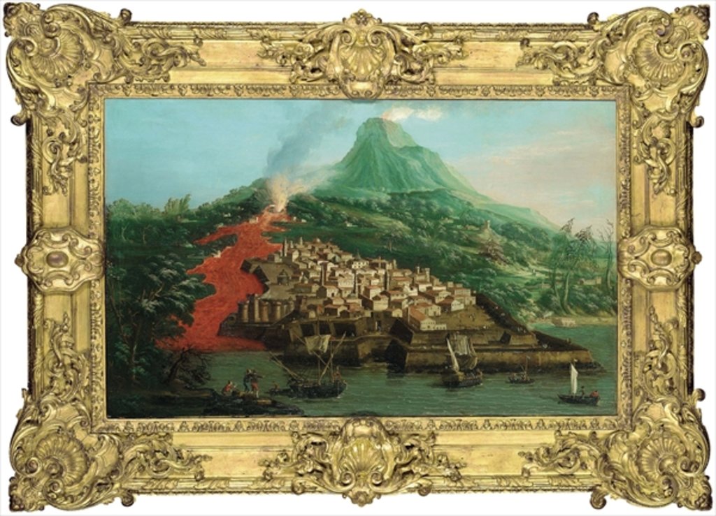 Detail of A volcanic island with a harbour and shipping by & Guerra G. Canaletto