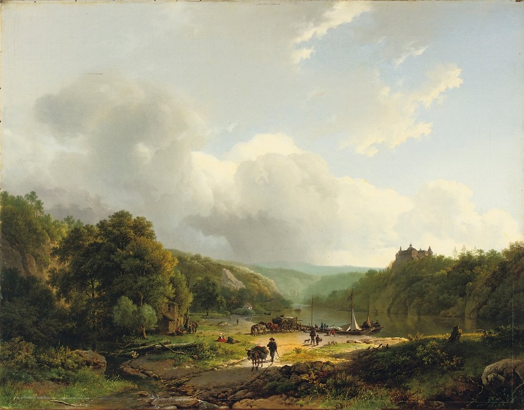 Detail of Unloading the barge in an undulating landscape, 1831 by Barend Cornelis Koekkoek