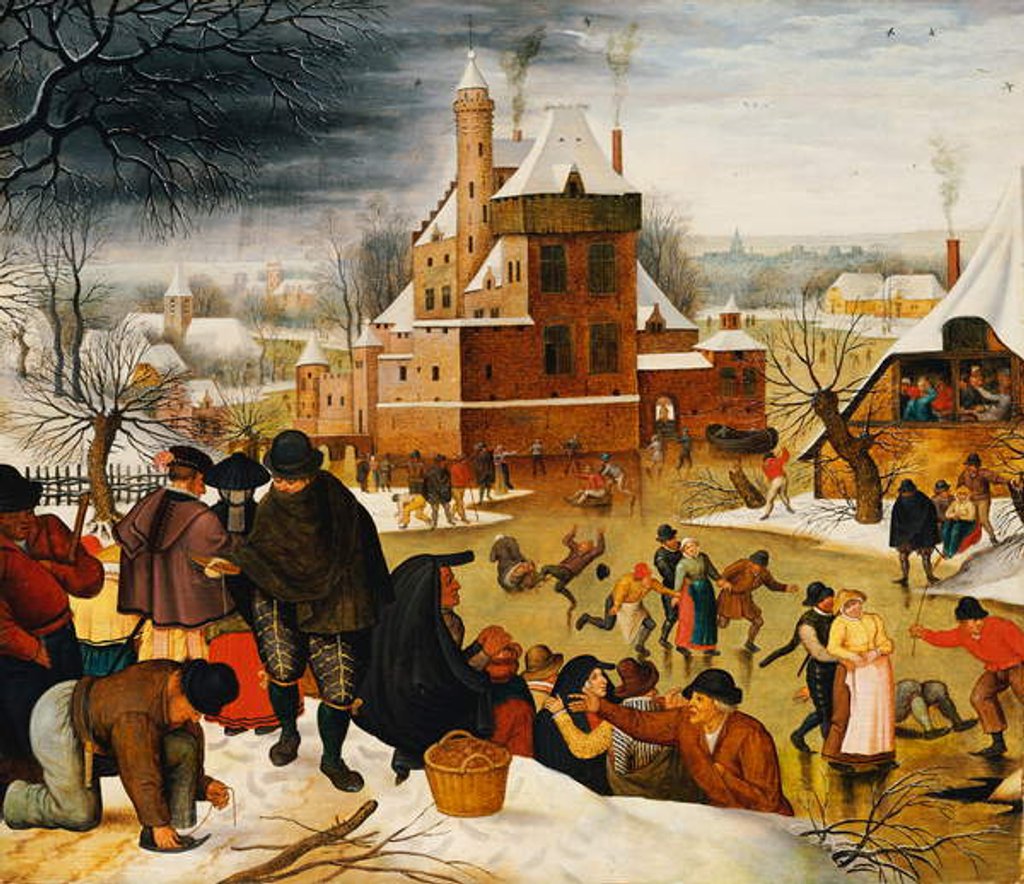 Detail of Townsfolk Skating on a Castle Moat by Pieter the Younger Brueghel