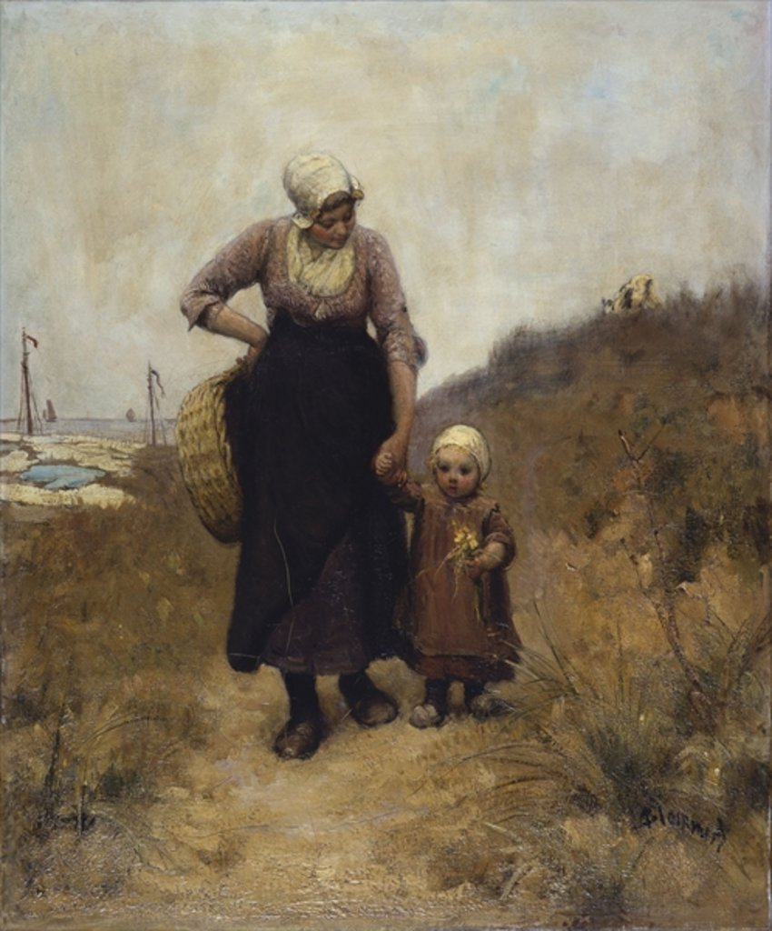 Detail of Mother and Child on a Path by the Sea by Bernardus Johannes Blommers or Bloomers