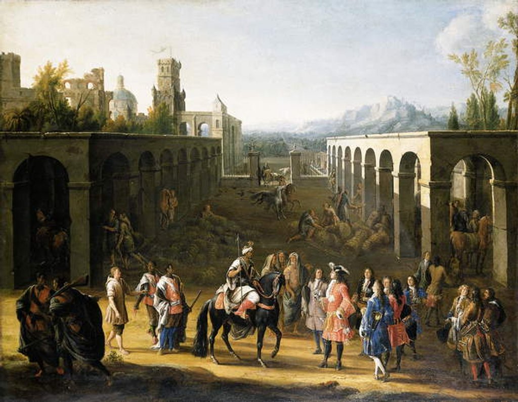 Detail of The reception of Francois Pidou de Saint Olon, Ambassador of King Louis XIV of France, by Sultan Moulay Ismael of Morocco on 19 June 1693 by Pierre-Denis Martin