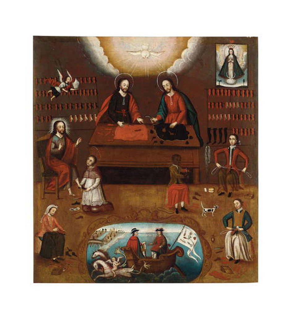 Detail of Santos Crispín y Crispiniano by Cuzco School