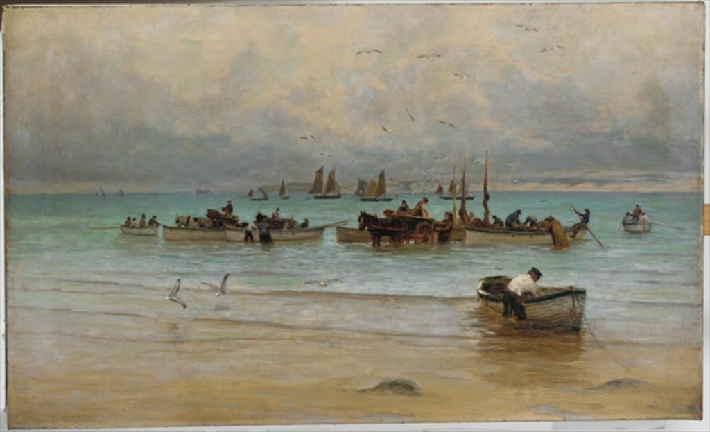 Detail of Loading Fish at Low Tide, St. Ives by William Banks Fortescue
