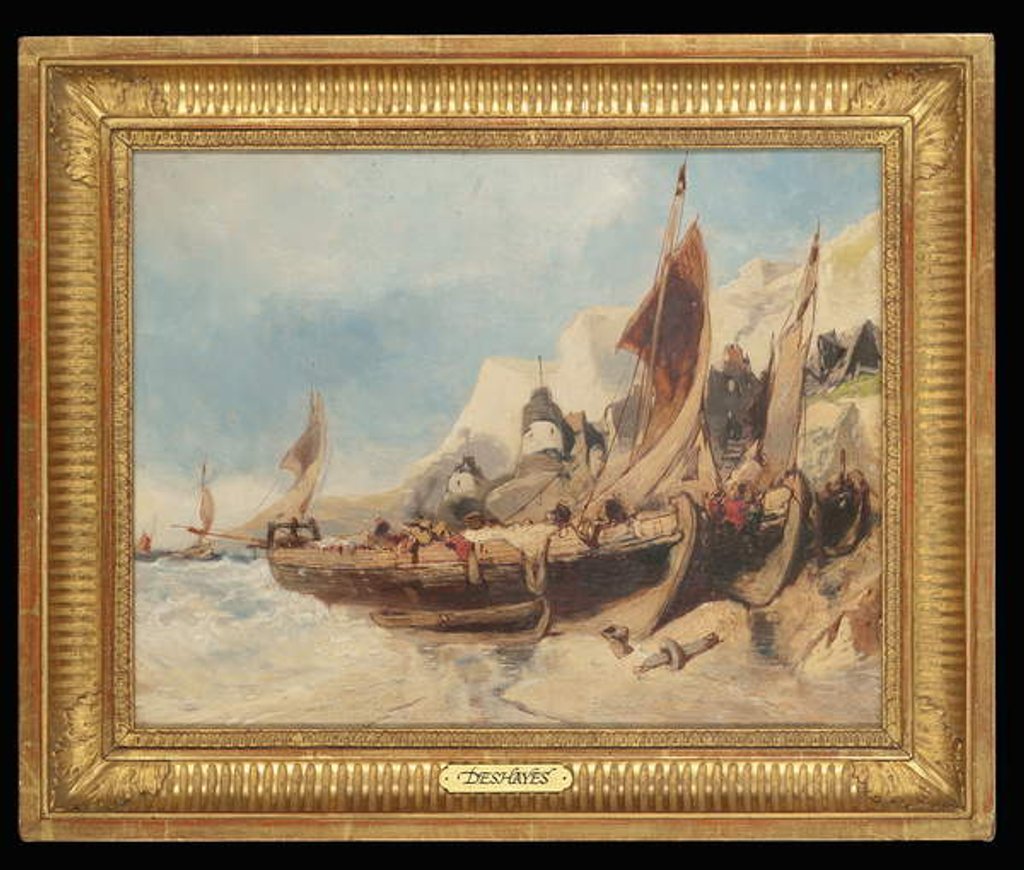 Detail of Fishing boats on the beach, Brittany by Eugene Deshayes