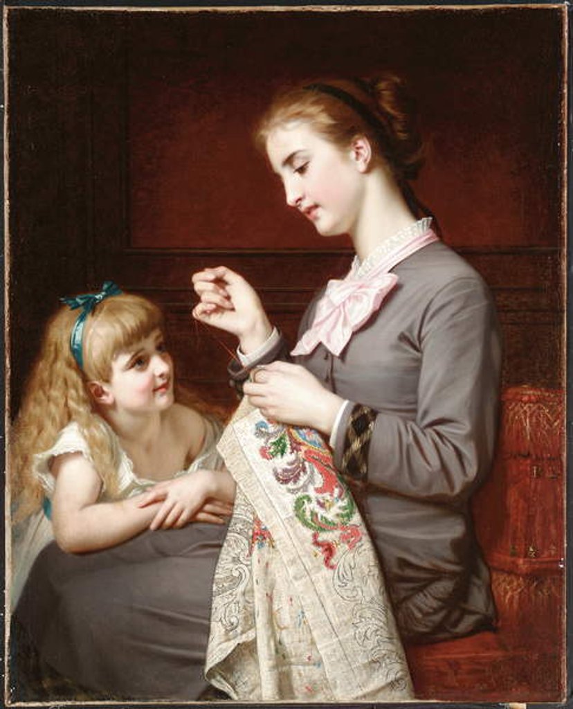 Detail of The Embroidery Lesson by Hugues Merle