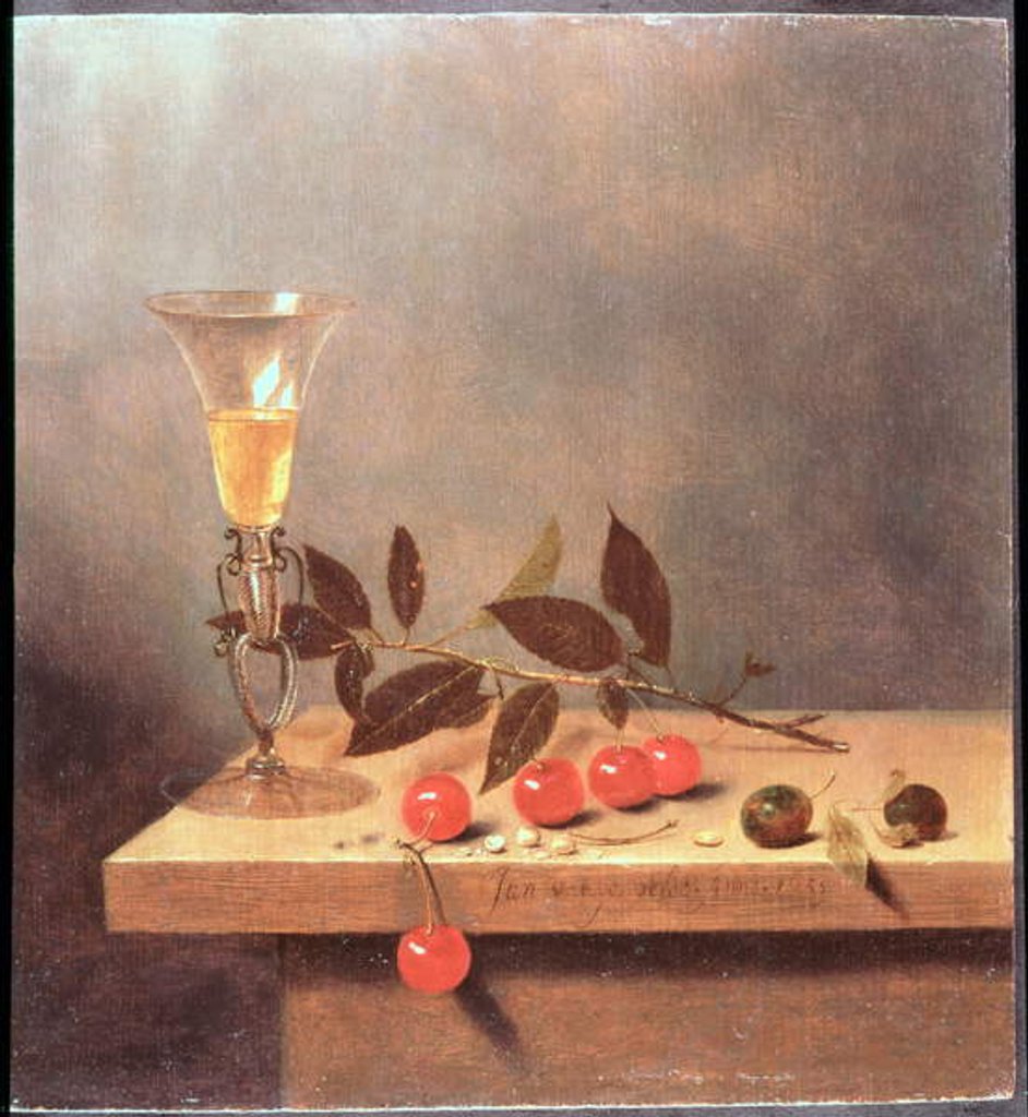 Detail of Facon de Venise Wine Glass and Cherries on a Ledge by Jan III van de Velde