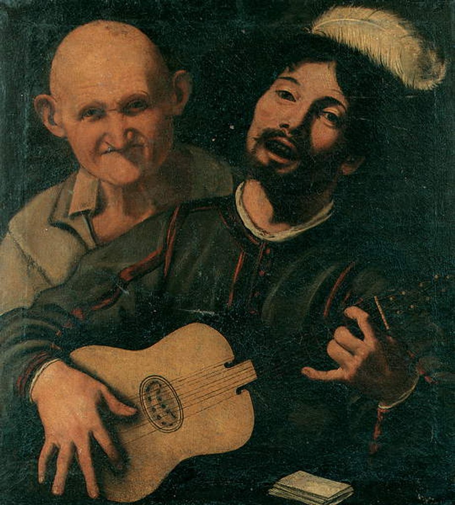 Detail of A guitar player and an old man attending by Pietro Paolini