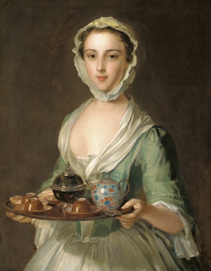 Detail of Portrait of a young woman, possibly Hannah, the artist's maid, holding a tea tray by Philippe Mercier