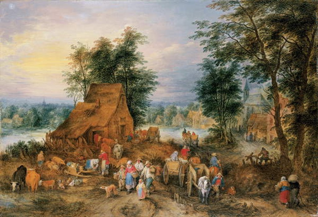 Detail of A village scene with peasants at work by Theobald Michau