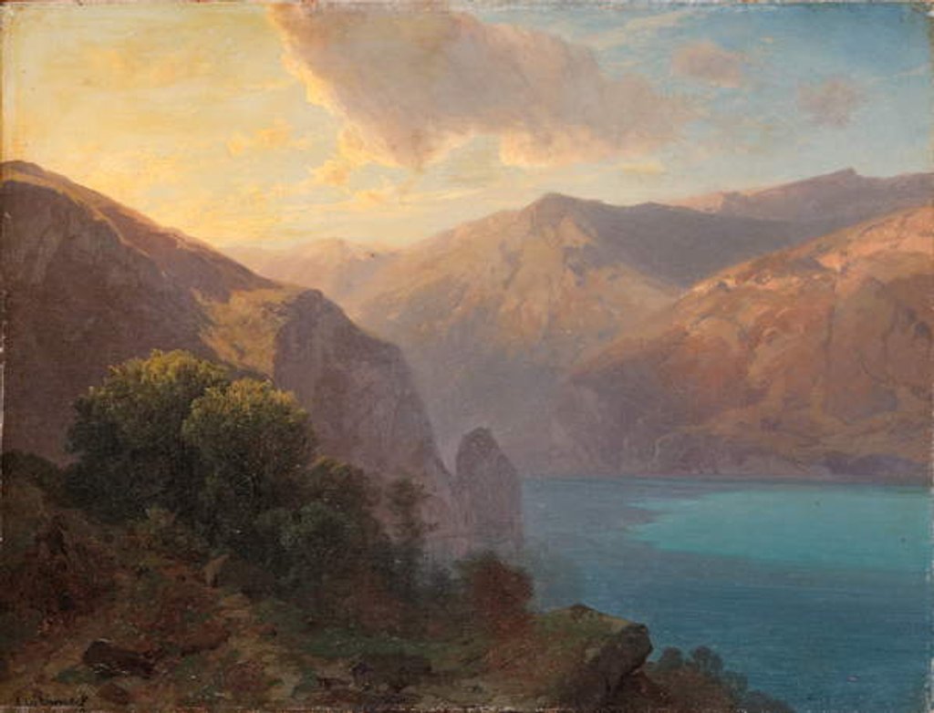 Detail of Près de Seelisberg: a view of Lac de Lucerne seen from the Seelisberg, Switzerland, 1862 by Alexandre Calame