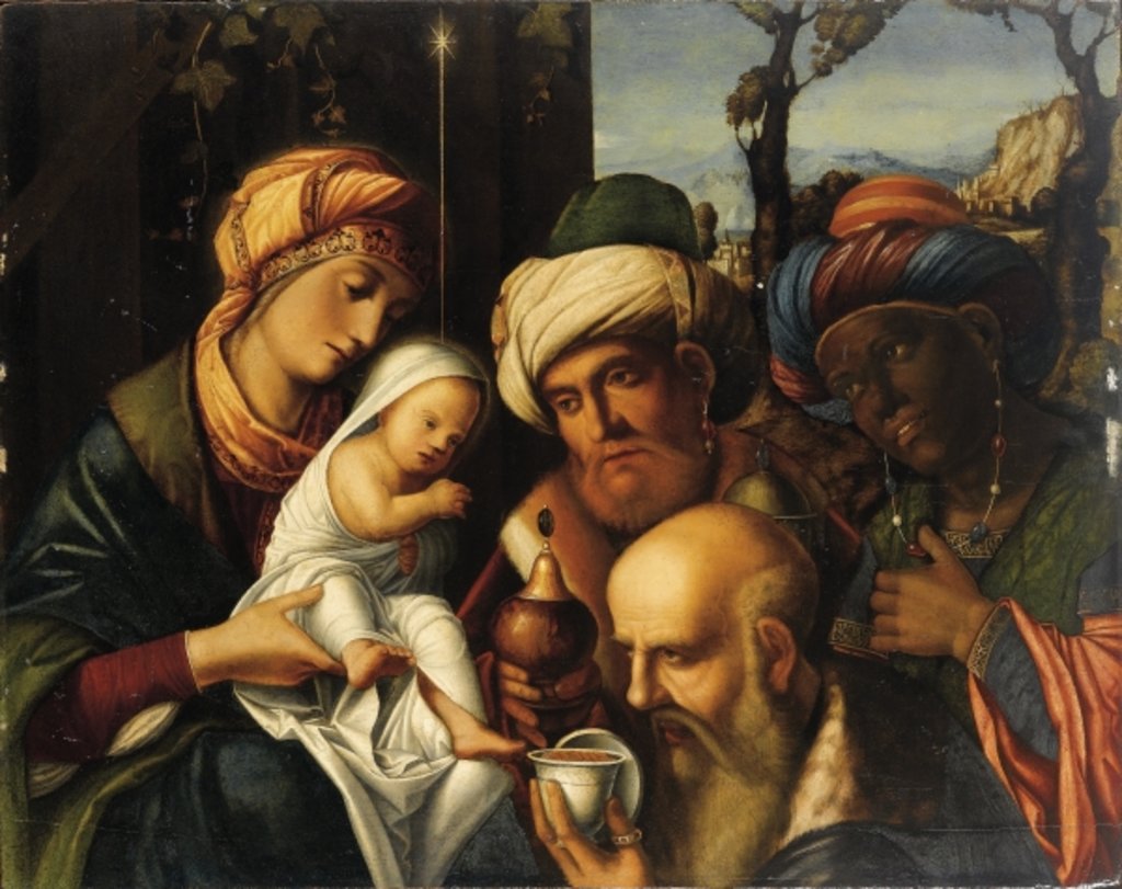 Detail of Adoration of the Magi by Francesco di Simone da (attr. to) Santacroce