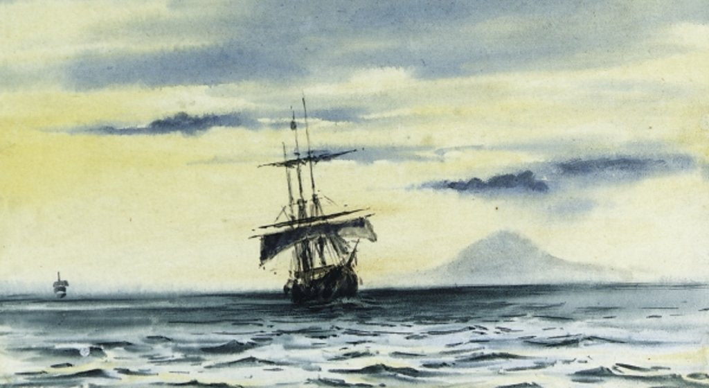 Detail of The last sight of Mount Discovery: SS. 'Morning' and 'Terra Nova' following the 'Discovery' out of McMurdo Strait, Feb.19.04 Midnight, 1904 by Edward Adrian Wilson