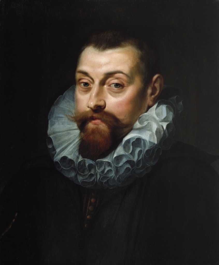 Detail of Portrait of a man, bust length, in dark costume with a white ruff, c.1597-99 by Peter Paul Rubens