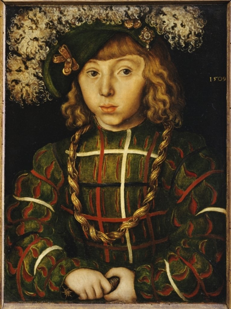 Detail of Portrait of Johann Friedrich, later Kurfuerst der Grossmuetige von Saschen, 1509 by Lucas the Elder Cranach