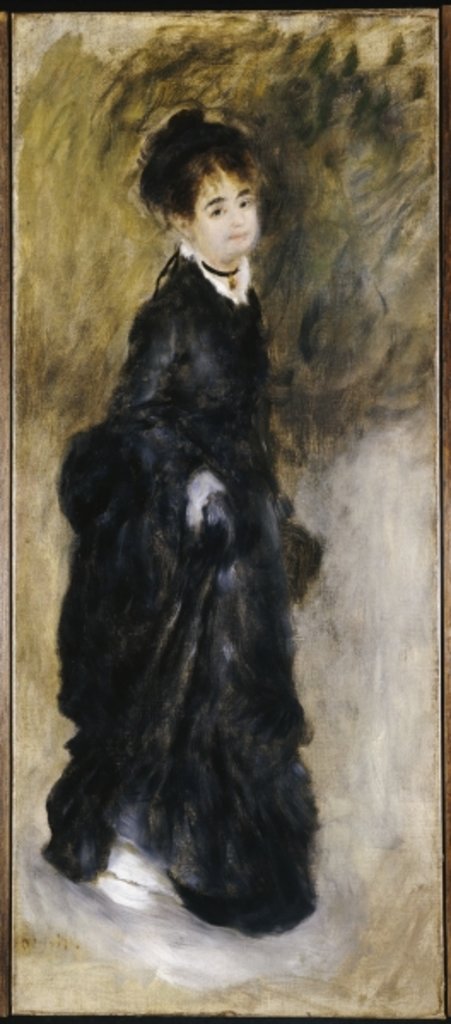 Detail of A young woman, full length, holding up her skirt, 1877 by Pierre Auguste Renoir