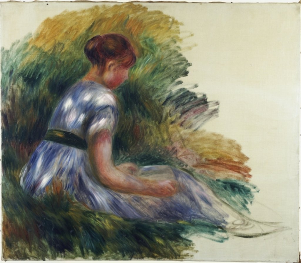 Detail of Alice Gamby in the Garden, Young Girl Sitting in the Grass, 1891 by Pierre Auguste Renoir