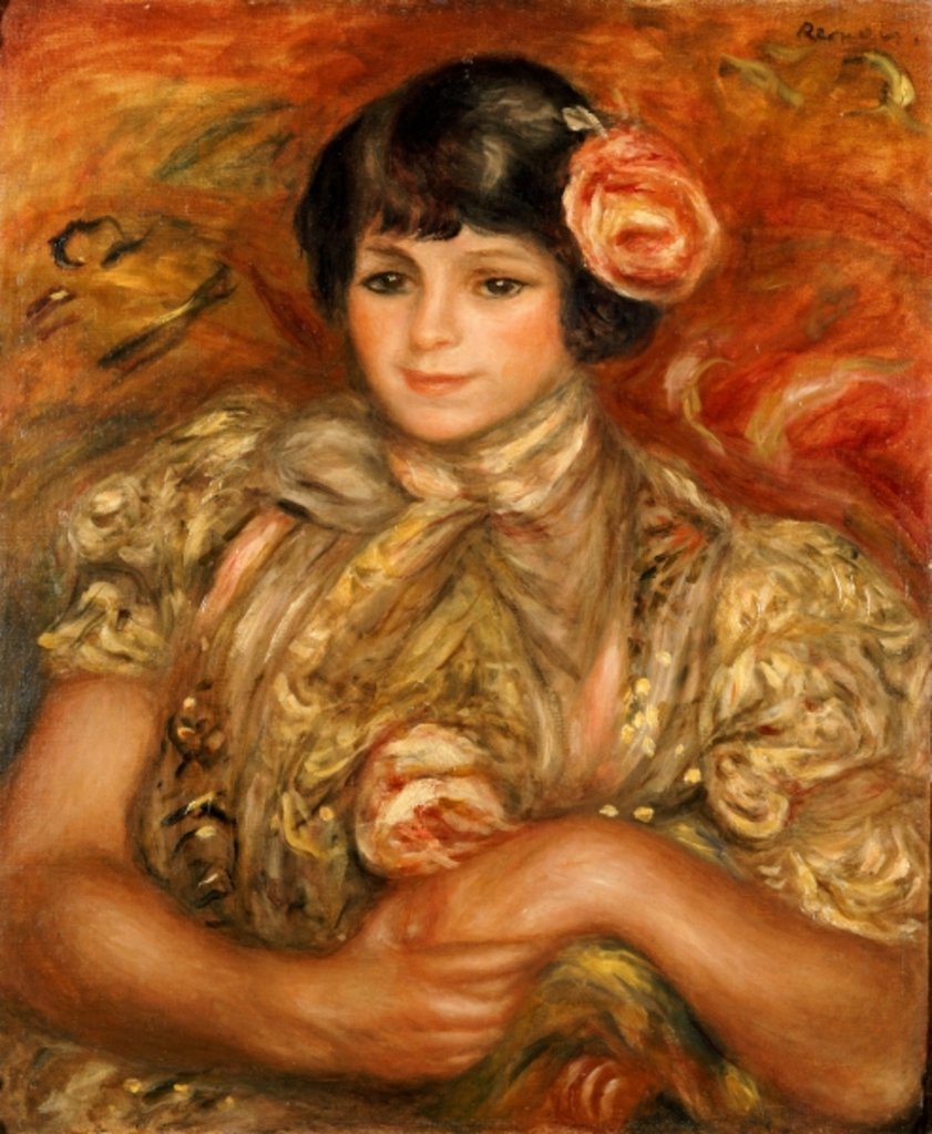 Detail of Girl with a Rose by Pierre Auguste Renoir
