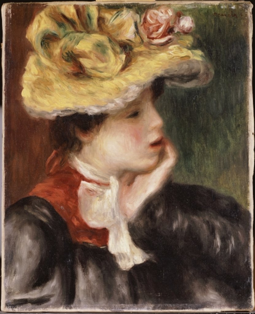 Detail of Head of a Girl with a Yellow Hat by Pierre Auguste Renoir