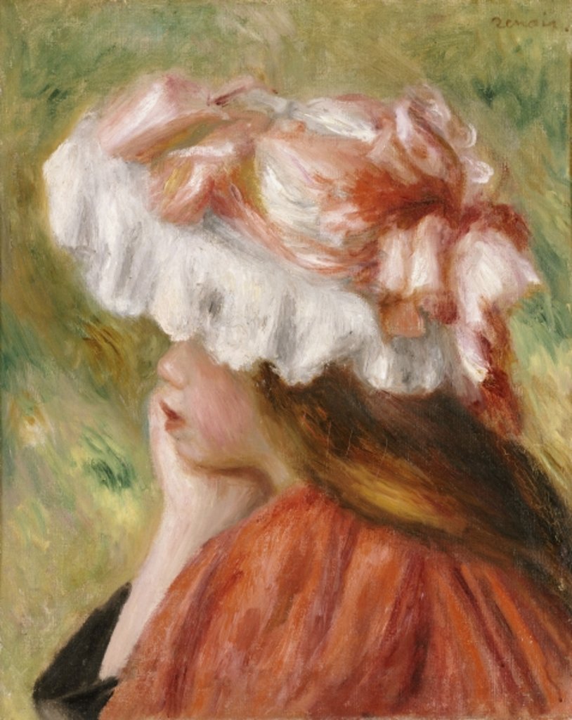 Detail of Head of a Young Girl in a Red Hat by Pierre Auguste Renoir