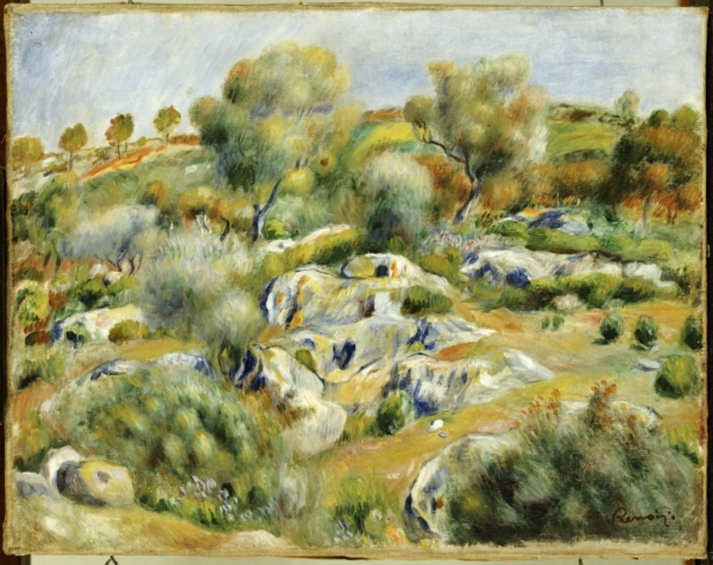 Detail of Brittany Landscape with Trees and Rocks by Pierre Auguste Renoir