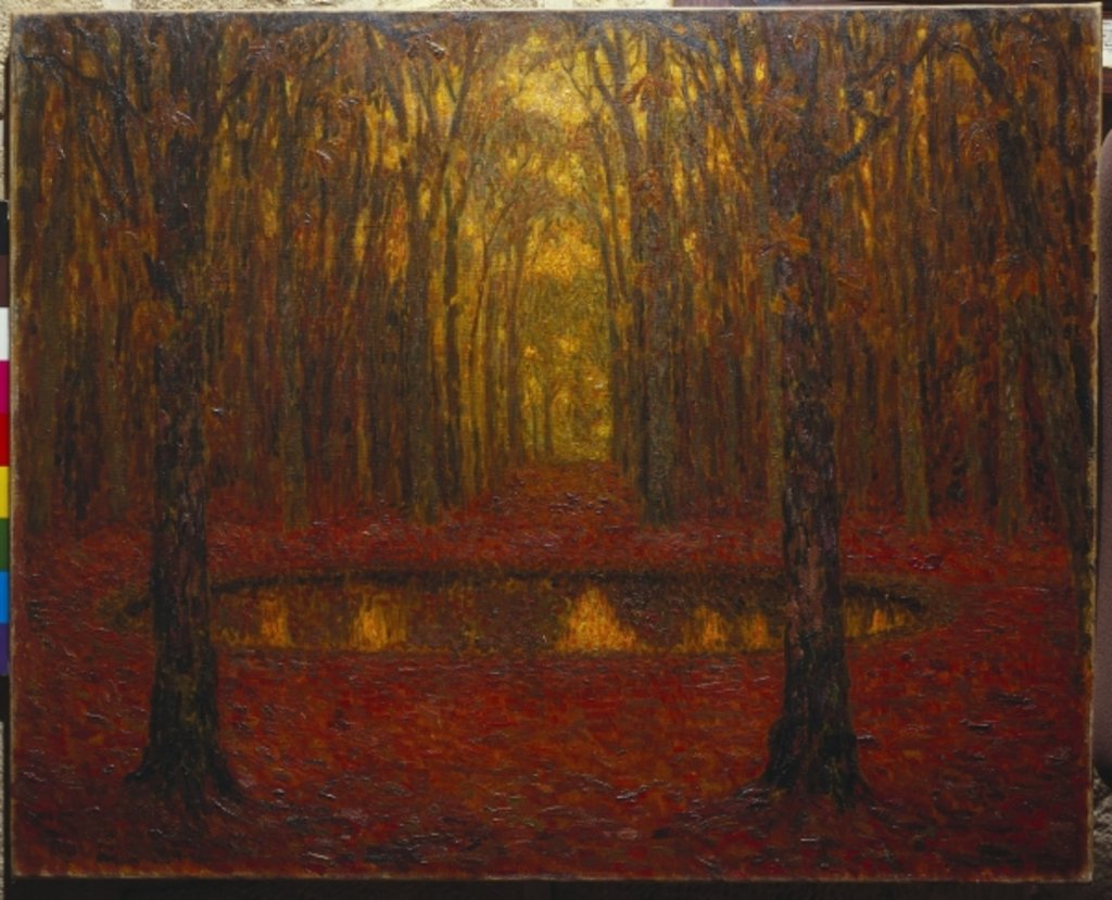 Detail of The Pond at Versailles in Autumn, 1916 by Henri Eugene Augustin Le Sidaner