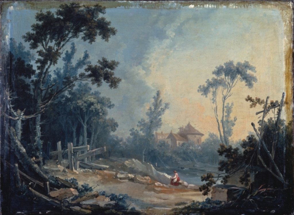 Detail of A Wooded Landscape with Buildings in the Distance by Francois Boucher