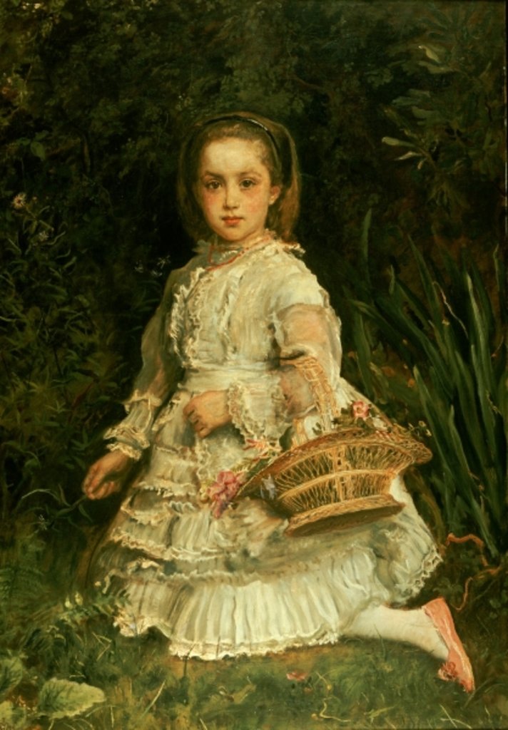 Detail of Portrait of Gracia, full length, wearing a white dress, picking wild flowers by John Everett Millais