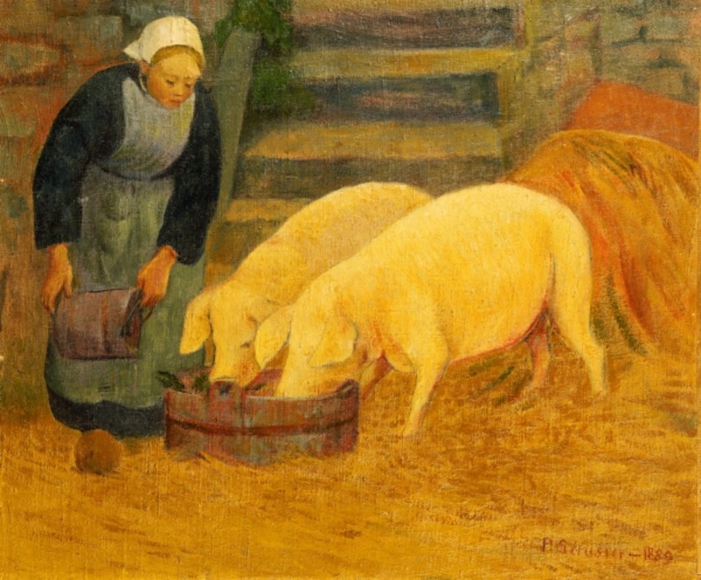 Detail of A Young Girl Feeding Two Pigs, 1889 by Paul Serusier