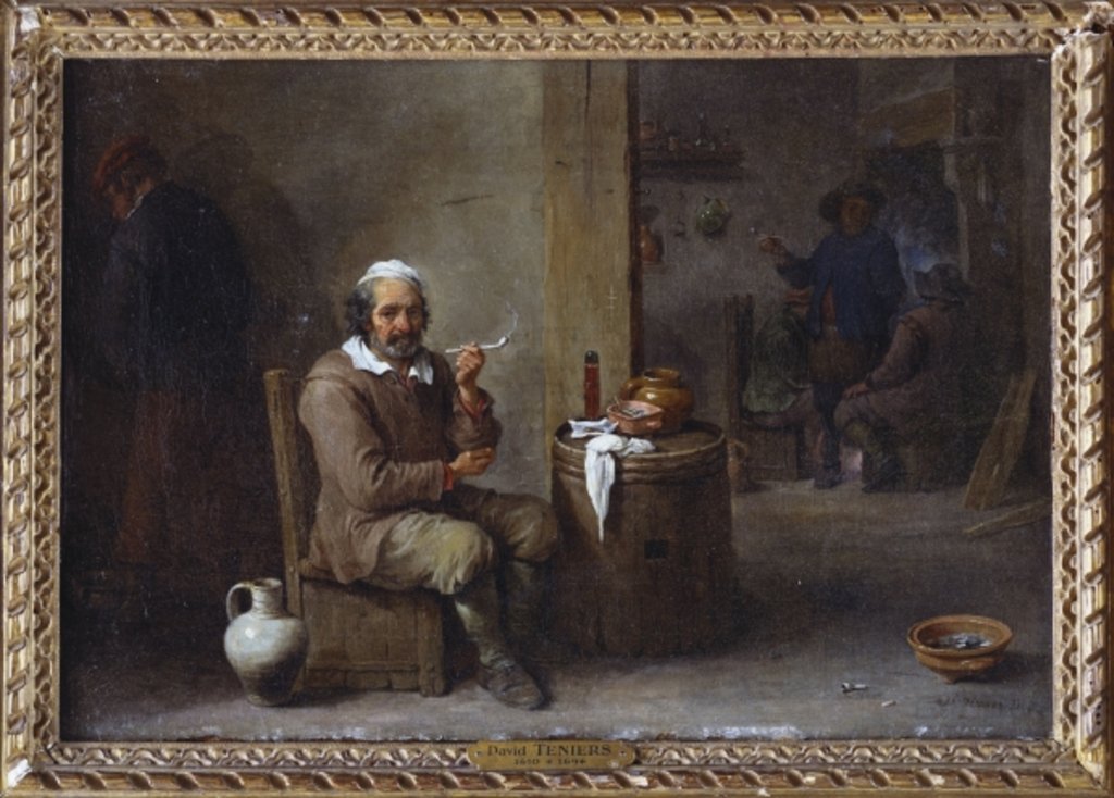 Detail of A Peasant Smoking in an inn by David the Younger Teniers