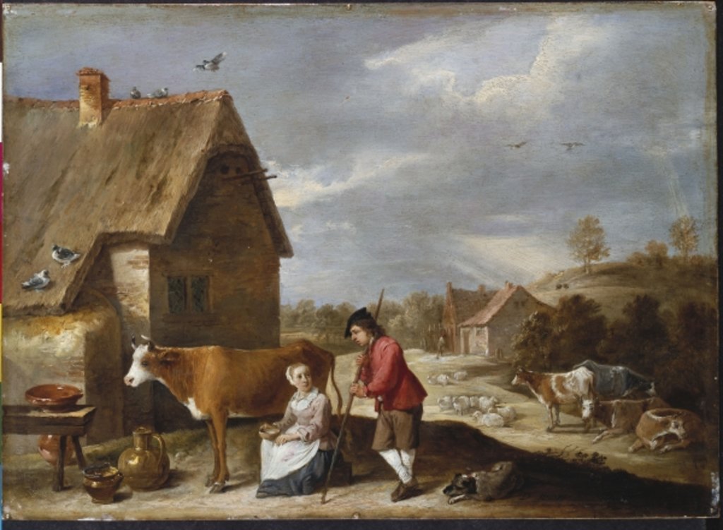 Detail of A Milkmaid and a Shepherd Outside a Cottage, late 1640s by David the Younger Teniers