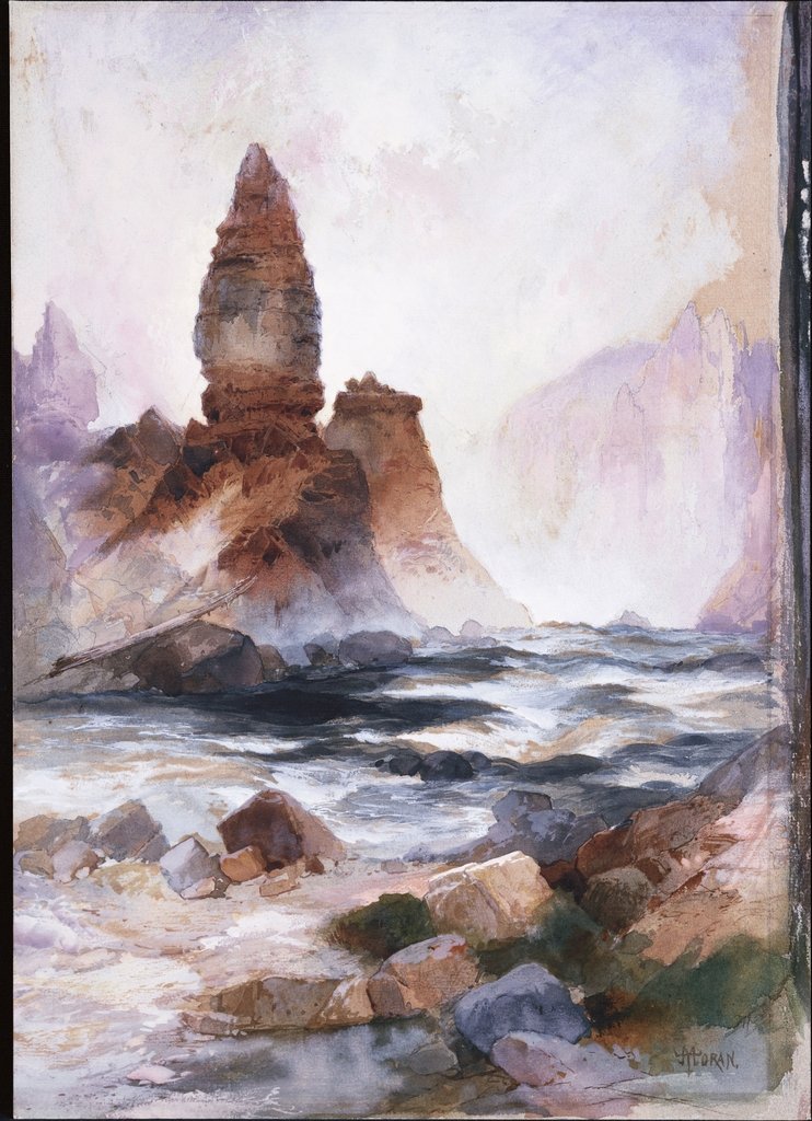 Detail of Tower Falls and Sulfur Rock, Yellowstone by Thomas Moran