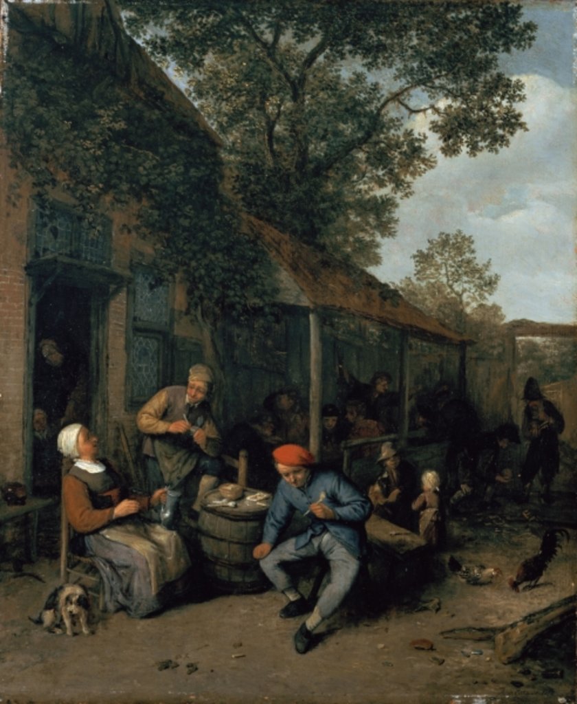 Detail of Peasants Smoking and Feasting Outside a Tavern, 1676 by Adriaen Jansz. van Ostade