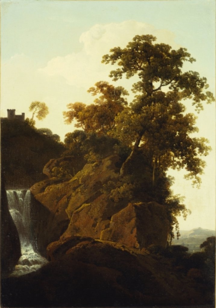 Detail of Rocky Landscape with a Waterfall by Joseph Wright of Derby