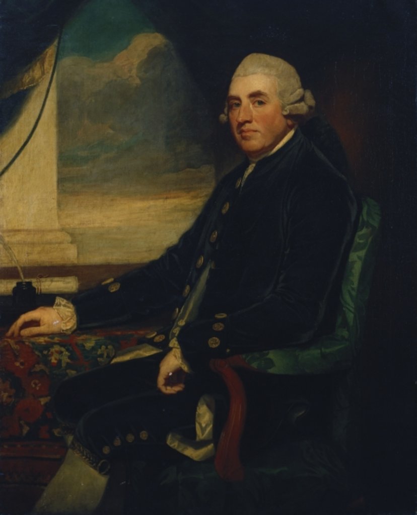 Detail of Portrait of the First Earl of Farnham, seated, three-quarter length, by an open window by George Romney