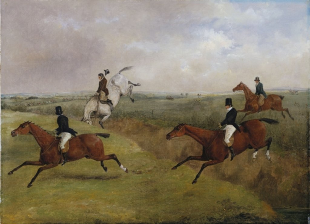 Detail of The Grand Leicestershire Steeplechase, March 12th, 1829: Dick Christian's Last Fall - Commonly Called 'A Header' by Henry Thomas Alken
