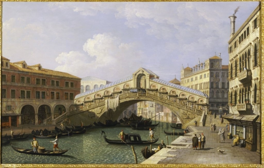 Detail of The Rialto Bridge Venice from the South with the Fondamenta Del Vin and the Fondaco Dei Tedeschi by Antonio Canaletto