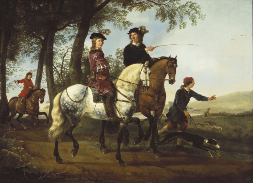 Detail of Landscape with Sportsmen Setting Out for the Hunt, early 1650s by Aelbert Cuyp