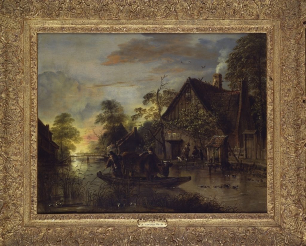 Detail of A River Landscape with Peasants Ferrying a Bull, Peasants by a Cottage Beyond by Aert van der Neer