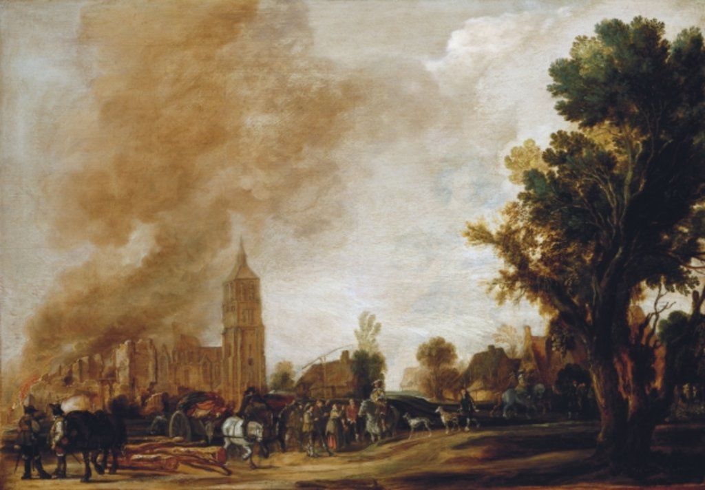 Detail of Soldiers Leaving a Burning Village, 1637 by Aert van der Neer
