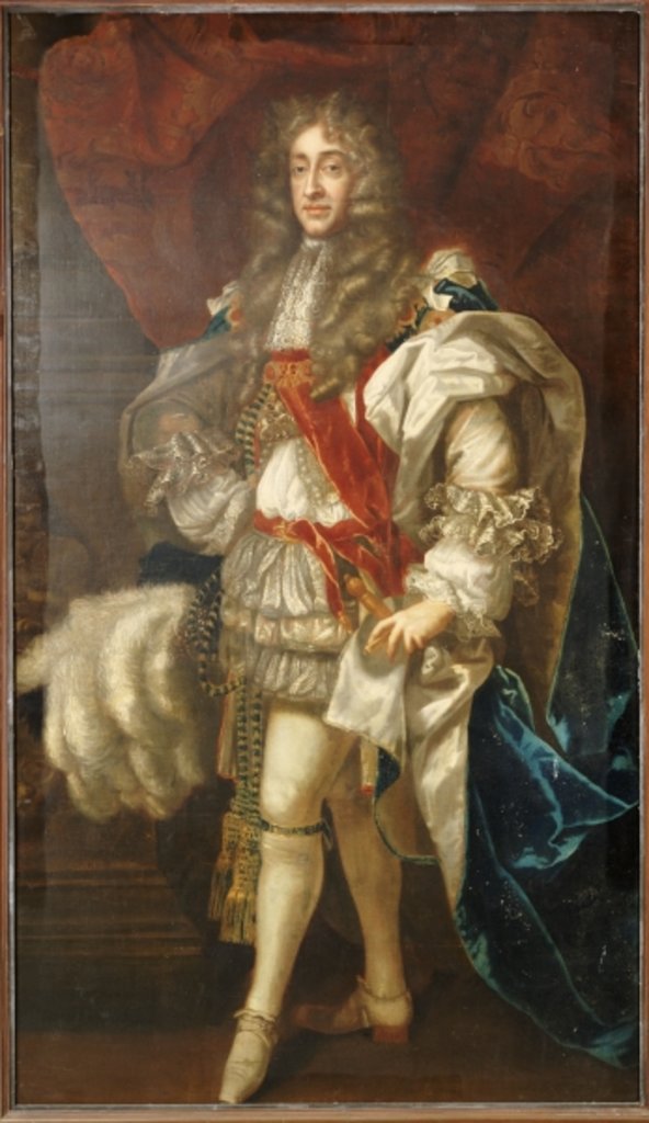 Detail of Portrait of King James II, full length, in Garter Robes by Peter (circle of) Lely