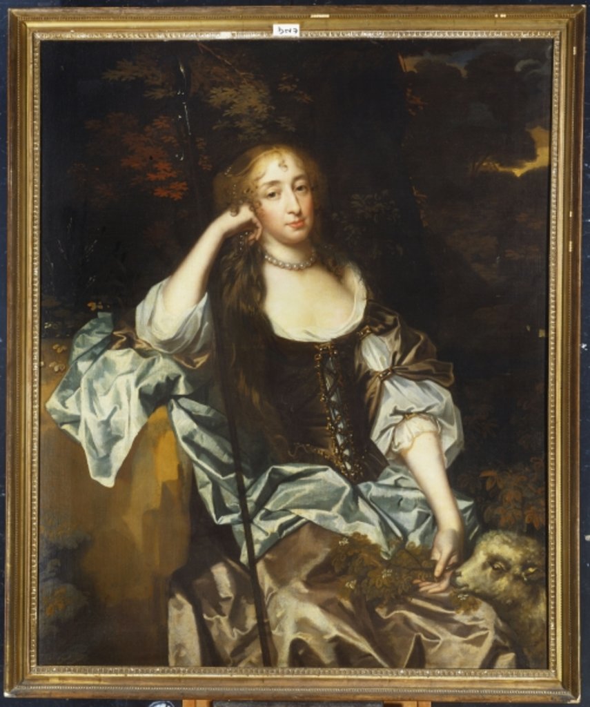 Detail of Portrait of a lady with her pet lamb at her side by Peter (circle of) Lely